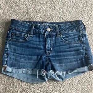 American Eagle Outfitters Super Stretch Blue Denim Rolled Hem Jean Shorts